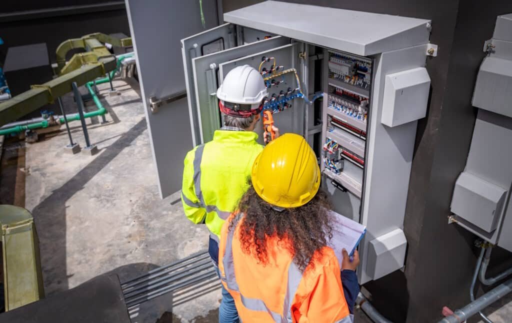 engineers inspecting electrical panel at industria 2026 03 23 22 41 34 utc