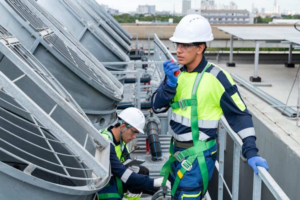 engineers inspecting hvac system on building rooft 2026 03 26 04 39 35 utc