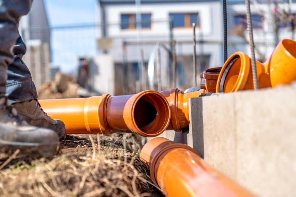 orange pipes on construction site with boots nearb 2026 03 16 06 04 42 utc